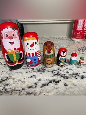 Festive Santa Holiday Decorative Nesting dolls set - Red